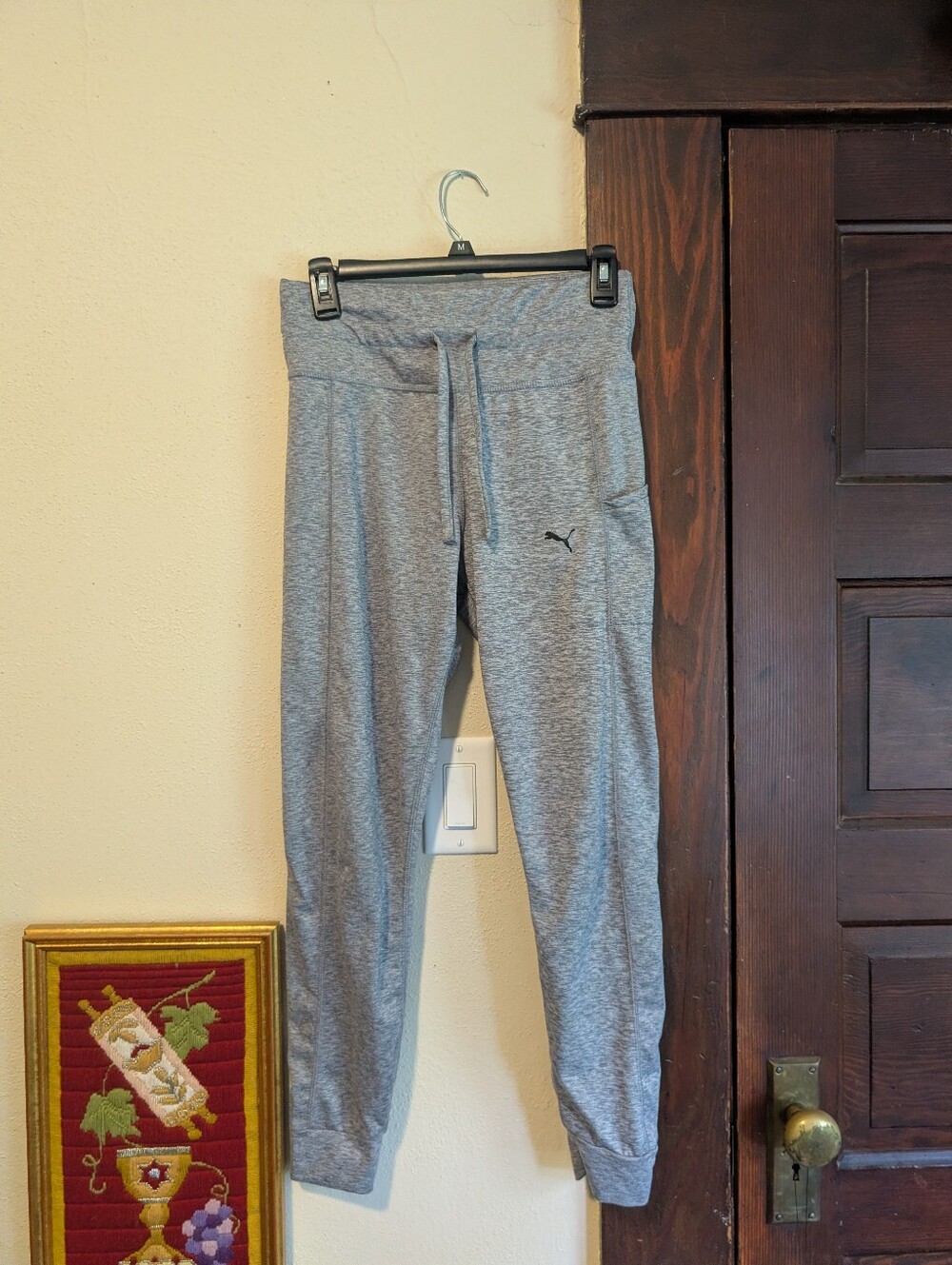 PUMA Women's Athletic‎ Logo Tights In Heather Gray Side Pocket Drawstring